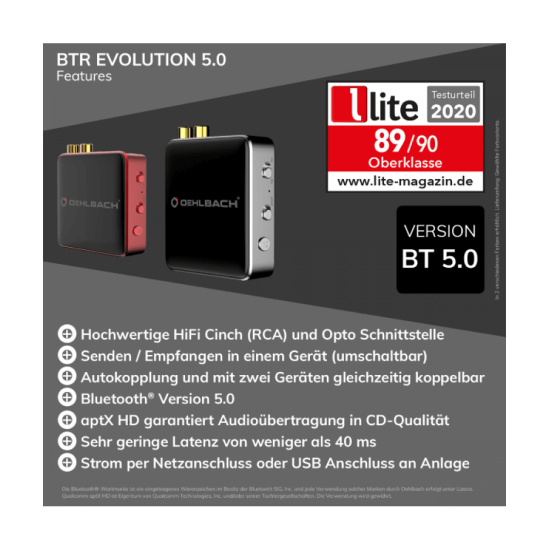 Oehlbach BTR Evolution 5.0 Πομπός / Δέκτης Bluetooth® 2 x RCA Κόκκινο (Τεμάχιο)