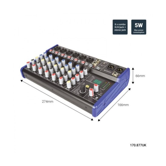 Citronic CSD-8 Compact Κονσόλα Μίξης 8 Καναλιών με Bluetooth και Εφέ DSP (Τεμάχιο)