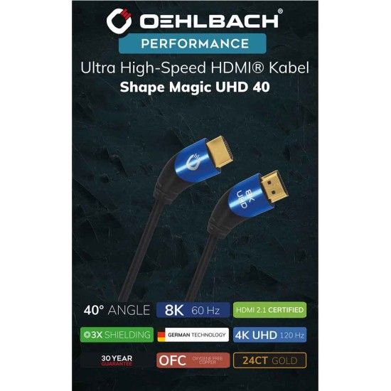 Oehlbach SHAPE MAGIC UHD 40 Καλώδιο Ultra High-Speed HDMI 2.1 1,5m Black (Τεμάχιο)