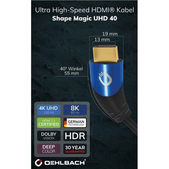 Oehlbach SHAPE MAGIC UHD 40 Καλώδιο Ultra High-Speed HDMI 2.1 1,5m Black (Τεμάχιο)