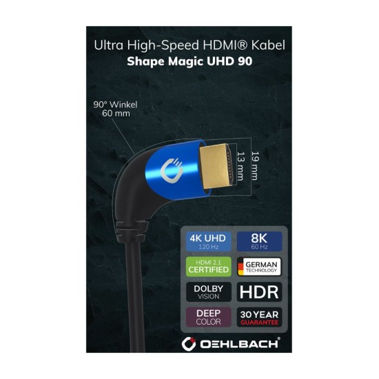 Oehlbach SHAPE MAGIC UHD 90 Καλώδιο Ultra High-Speed HDMI 2.1 1,5m Black (Τεμάχιο)