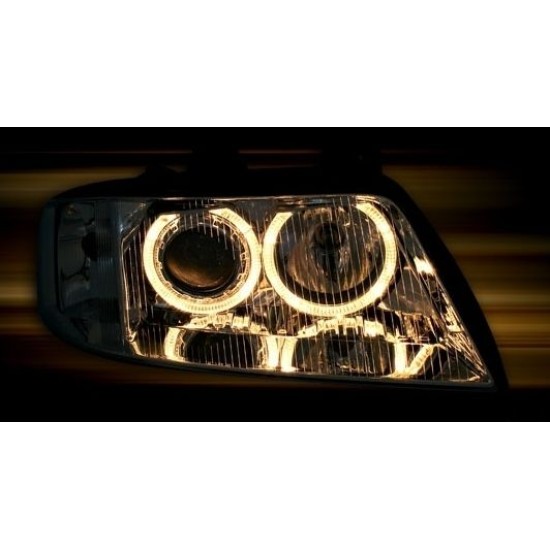 Φανάρια εμπρός Audi A6 (2001-2003) angel eyes - μαύρα , χωρίς λάμπες (Η7) - σετ 2τμχ.