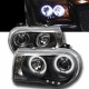 Φανάρια εμπρός Chrysler 300C (2004-2008) angel eyes με led - μαύρα , με λάμπες (Η1) - σετ 2τμχ.