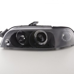 Φανάρια εμπρός Fiat Punto (1993-1999) angel eyes - μαύρα , με λάμπες (Η1) - σετ 2τμχ.