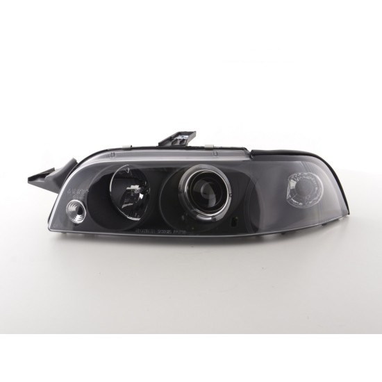 Φανάρια εμπρός Fiat Punto (1993-1999) angel eyes - μαύρα , με λάμπες (Η1) - σετ 2τμχ.