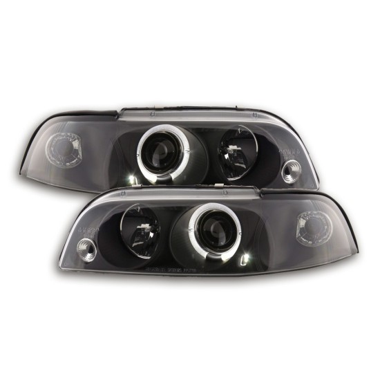 Φανάρια εμπρός Fiat Punto (1993-1999) angel eyes - μαύρα , με λάμπες (Η1) - σετ 2τμχ.