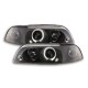 Φανάρια εμπρός Fiat Punto (1993-1999) angel eyes - μαύρα , με λάμπες (Η1) - σετ 2τμχ.