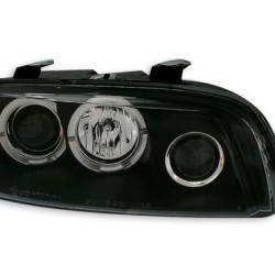 Φανάρια εμπρός Fiat Punto (1999-2003) angel eyes - μαύρα , με λάμπες (Η1) - σετ 2τμχ.