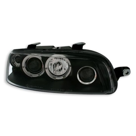 Φανάρια εμπρός Fiat Punto (1999-2003) angel eyes - μαύρα , με λάμπες (Η1) - σετ 2τμχ.
