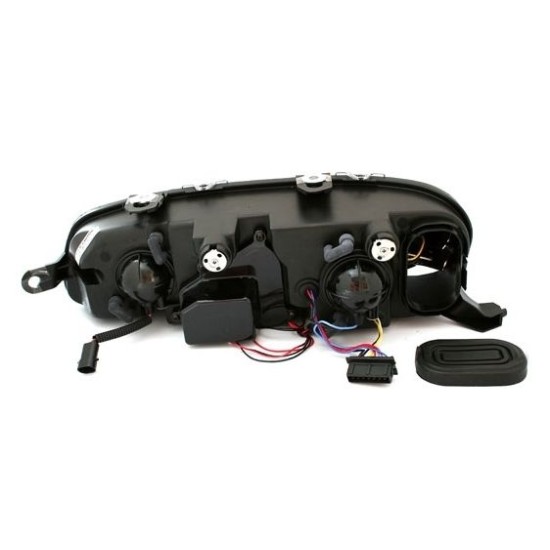 Φανάρια εμπρός Fiat Punto (1999-2003) angel eyes - μαύρα , με λάμπες (Η1) - σετ 2τμχ.