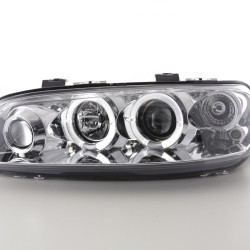 Φανάρια εμπρός Fiat Punto (1999-2003) angel eyes - chrome , με λάμπες (Η1) - σετ 2τμχ.