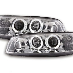 Φανάρια εμπρός Fiat Punto (1999-2003) angel eyes - chrome , με λάμπες (Η1) - σετ 2τμχ.