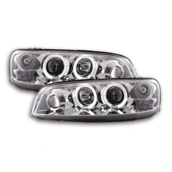 Φανάρια εμπρός Fiat Punto (1999-2003) angel eyes - chrome , με λάμπες (Η1) - σετ 2τμχ.