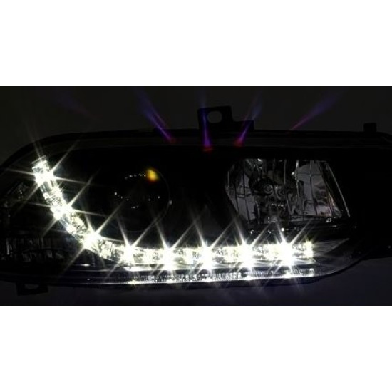 Φανάρια εμπρός Alfa Romeo 156 (1997-2003) led - μαύρα , με λάμπες (Η1) - σετ 2τμχ.