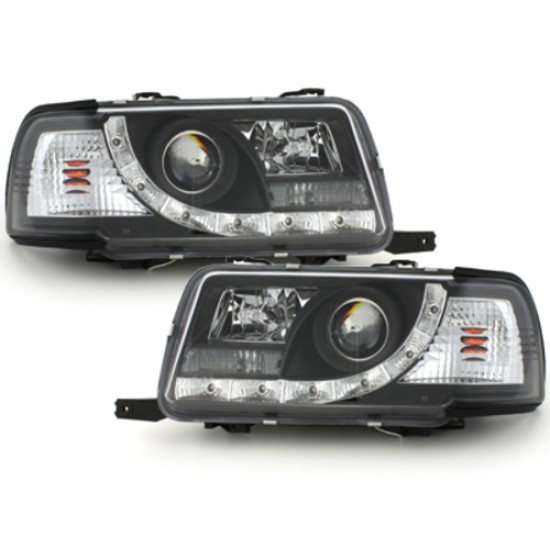 Φανάρια εμπρός Audi 80 (1991-1994) led - μαύρα , με λάμπες (Η1) - σετ 2τμχ.