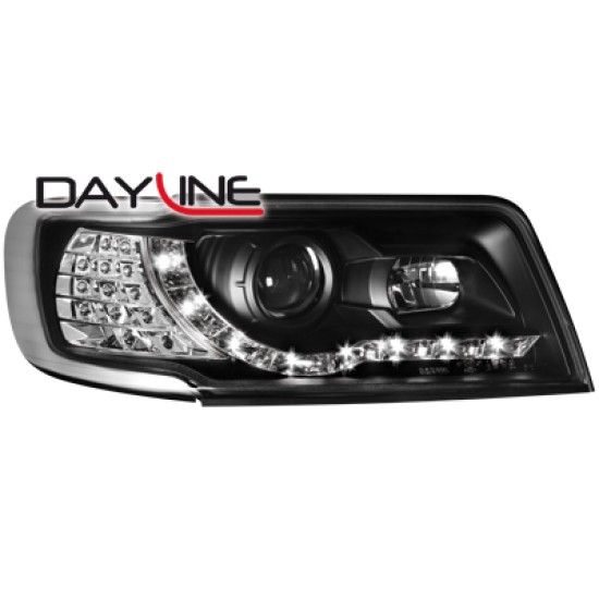 Φανάρια εμπρός Audi 100 C4 (1990-1994) led - μαύρα , με λάμπες (Η1) - σετ 2τμχ.