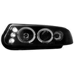 Φανάρια εμπρός Rover 200 (1995-2000) led angel eyes - μαύρα , με λάμπες (Η1) - σετ 2τμχ.