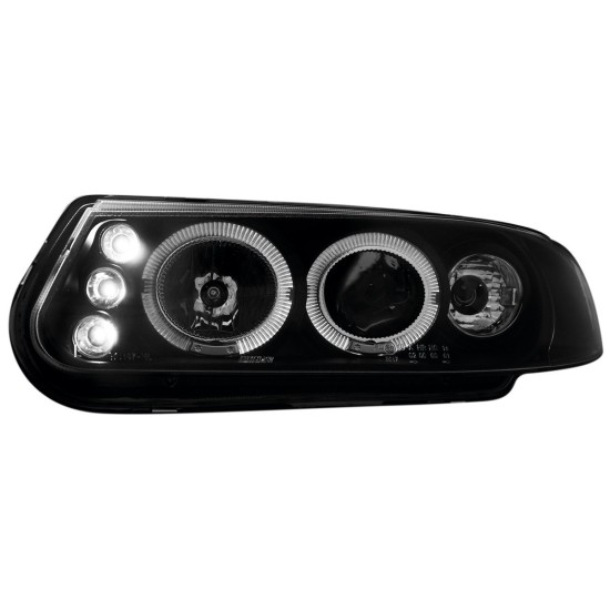 Φανάρια εμπρός Rover 200 (1995-2000) led angel eyes - μαύρα , με λάμπες (Η1) - σετ 2τμχ.