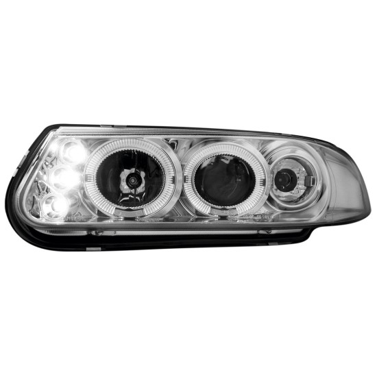 Φανάρια εμπρός Rover 200 (1995-2000)  led angel eyes - chrome , με λάμπες (Η1) - σετ 2τμχ.