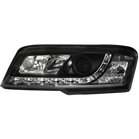 Φανάρια εμπρός Fiat Stilo 3 πορτο (2001-2008) led - μαυρα , με λάμπες (Η1) - σετ 2τμχ.