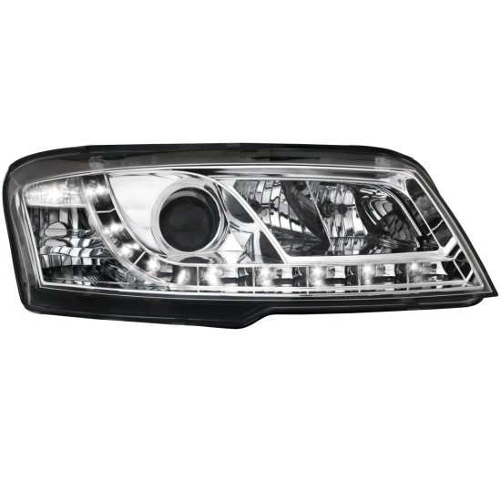 Φανάρια εμπρός Fiat Stilo 3 πορτο (2001-2008) led - chrome , με λάμπες (Η1) - σετ 2τμχ.