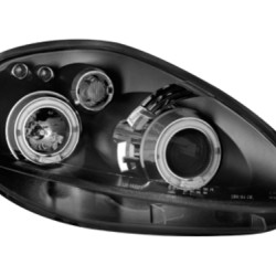 Φανάρια εμπρός Fiat Grande Punto (2005-2008) angel eyes - μαύρα , με λάμπες (Η1) - σετ 2τμχ.
