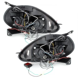 Φανάρια εμπρός Fiat Grande Punto (2005-2008) angel eyes - μαύρα , με λάμπες (Η1) - σετ 2τμχ.