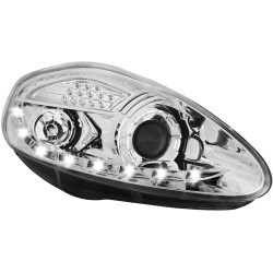 Φανάρια εμπρός Fiat Grande Punto (2005-2008) led - χρωμίου , με λάμπες (Η1) - σετ 2τμχ.