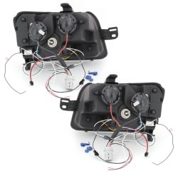Φανάρια εμπρός Fiat Panda (2003-2012) led - μαύρα , με λάμπες (Η1) - σετ 2τμχ.