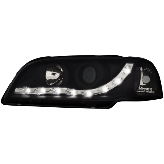 Φανάρια εμπρός Volvo S /V40 (1997-2000) led - μαύρα , με λάμπες (Η1) - σετ 2τμχ.