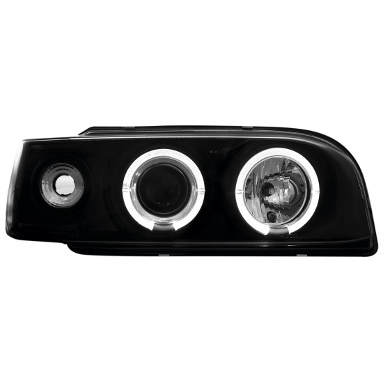 Φανάρια εμπρός Volvo 850 (1992-1997) angel eyes - μαύρα , με λάμπες (Η1) - σετ 2τμχ.