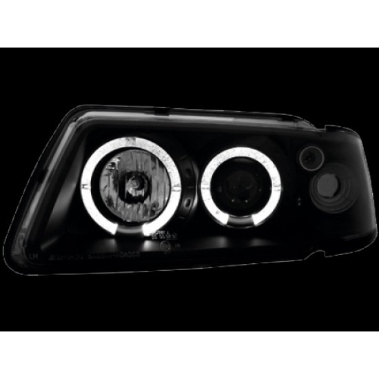 Φανάρια εμπρός Audi A3 (1996-2000) angel eyes - μαύρα , με λάμπες (Η1) - σετ 2τμχ.