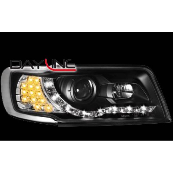 Φανάρια εμπρός Audi 100 C4 (1990-1994) led - μαύρα , με λάμπες (Η1) - σετ 2τμχ.
