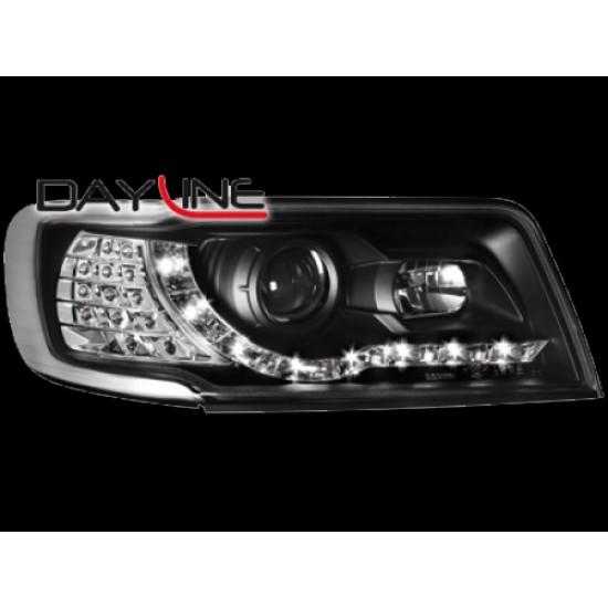 Φανάρια εμπρός Audi 100 C4 (1990-1994) led - μαύρα , με λάμπες (Η1) - σετ 2τμχ.