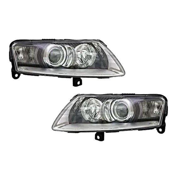 Φανάρια εμπρός Audi A6 (2004-2007) angel eyes -μαύρο , χωρίς λάμπες (Η7) - σετ 2τμχ.