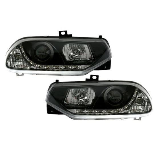 Φανάρια εμπρός Alfa Romeo 156 (1997-2003) led - μαύρα , με λάμπες (Η1) - σετ 2τμχ.