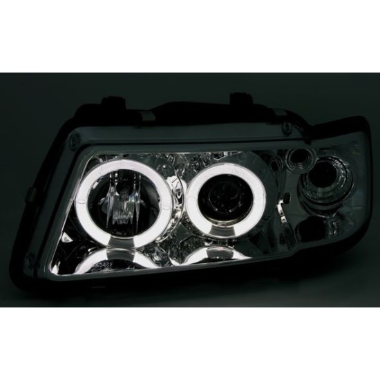 Φανάρια εμπρός Audi A3 (1996-2000) angel eyes - χρωμίου , με λάμπες (Η1) - σετ 2τμχ.