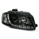 Φανάρια εμπρός Audi A3 (2003-2008) led - μαύρα , με λάμπες (H7/Η1) - σετ 2τμχ.