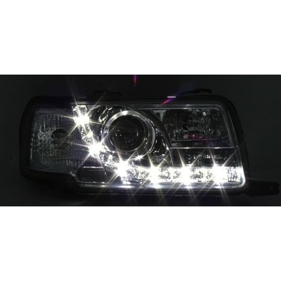 Φανάρια εμπρός Audi 80 (1991-1994) led - chrome , με λάμπες (Η1) - σετ 2τμχ.