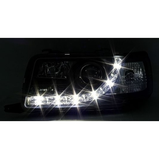 Φανάρια εμπρός Audi 80 (1991-1994) led - μαύρα , με λάμπες (Η1) - σετ 2τμχ.