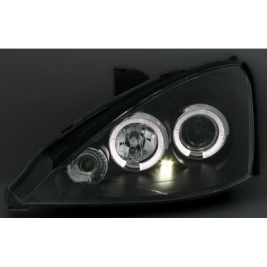 Φανάρια εμπρός angel eyes για Ford Focus (1998-2001) - μαύρα , με λάμπες (Η1) - σετ 2τμχ.