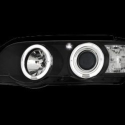 Φανάρια εμπρός angel eyes για BMW X5 (1999-2003) - μαύρα , με λάμπες (Η1) - σετ 2τμχ.