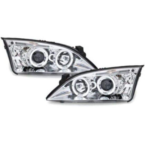 Φανάρια εμπρός angel eyes για Ford Mondeo (2000-2007) - chrome , με λάμπες (Η1) - σετ 2τμχ.