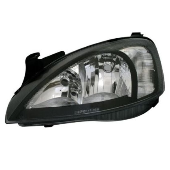 Φανάρια εμπρός για Opel Corsa (2001-2006) - μαύρα ,  χωρίς  λάμπες (Η1) - σετ 2τμχ.
