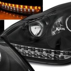 Φανάρια εμπρός led για Porsche Cayenne (2003-2007) - μαύρα , με λάμπες (Η1) - σετ 2τμχ.