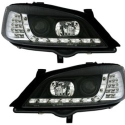Φανάρια εμπρός led με DRL για Opel Astra G (1998-2004) - μαύρα , με λάμπες (Η1) - σετ 2τμχ.