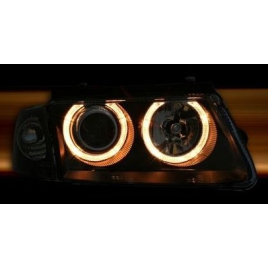 Φανάρια εμπρός angel eyes για Vw Passat 3Β/B5 (1997-2000) - μαύρα , χωρίς λάμπες (Η7) - σετ 2τμχ.