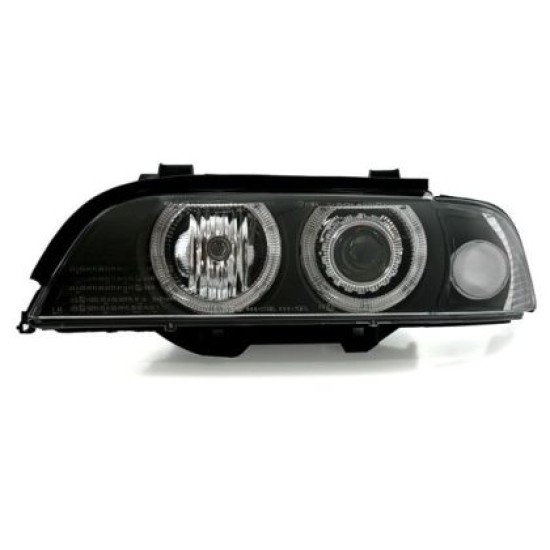 Φανάρια εμπρός angel eyes για BMW E39 (1995-2003) - μαύρα , με λάμπες (Η7) - σετ 2τμχ.