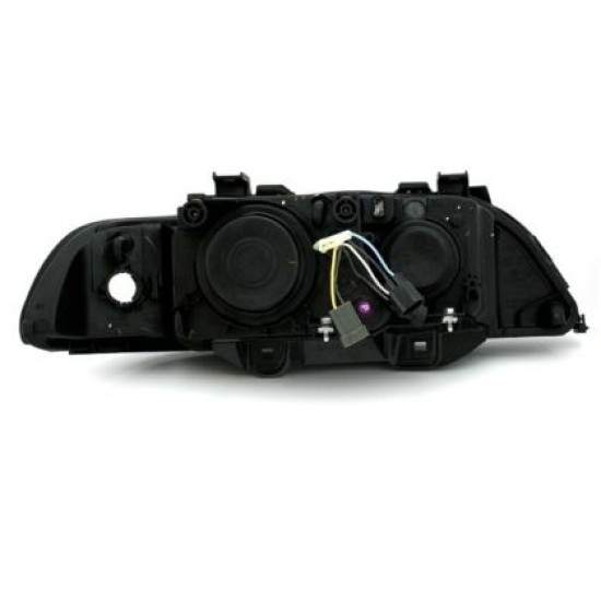 Φανάρια εμπρός angel eyes για BMW E39 (1995-2003) - μαύρα , με λάμπες (Η7) - σετ 2τμχ.