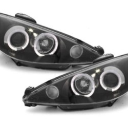 Φανάρια εμπρός angel eyes για Peugeot 206 , μαύρα , με λάμπες (Η1) - σετ 2τμχ.
